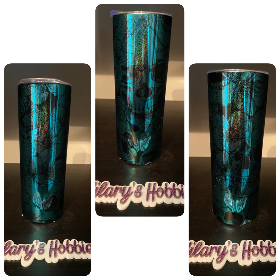 Shimmer blue skull tumbler