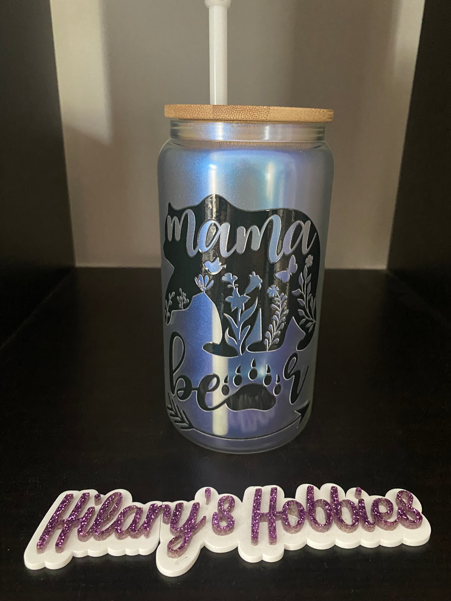 Mama Bear black glass cup