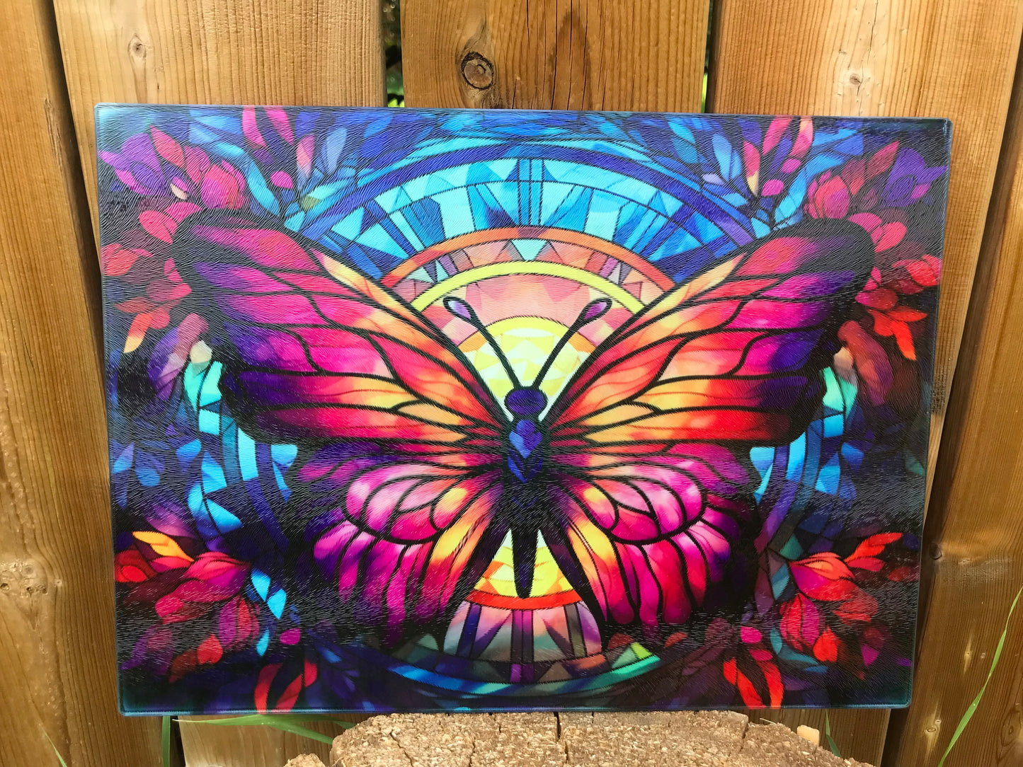 Pink and orange butterfly cutting board