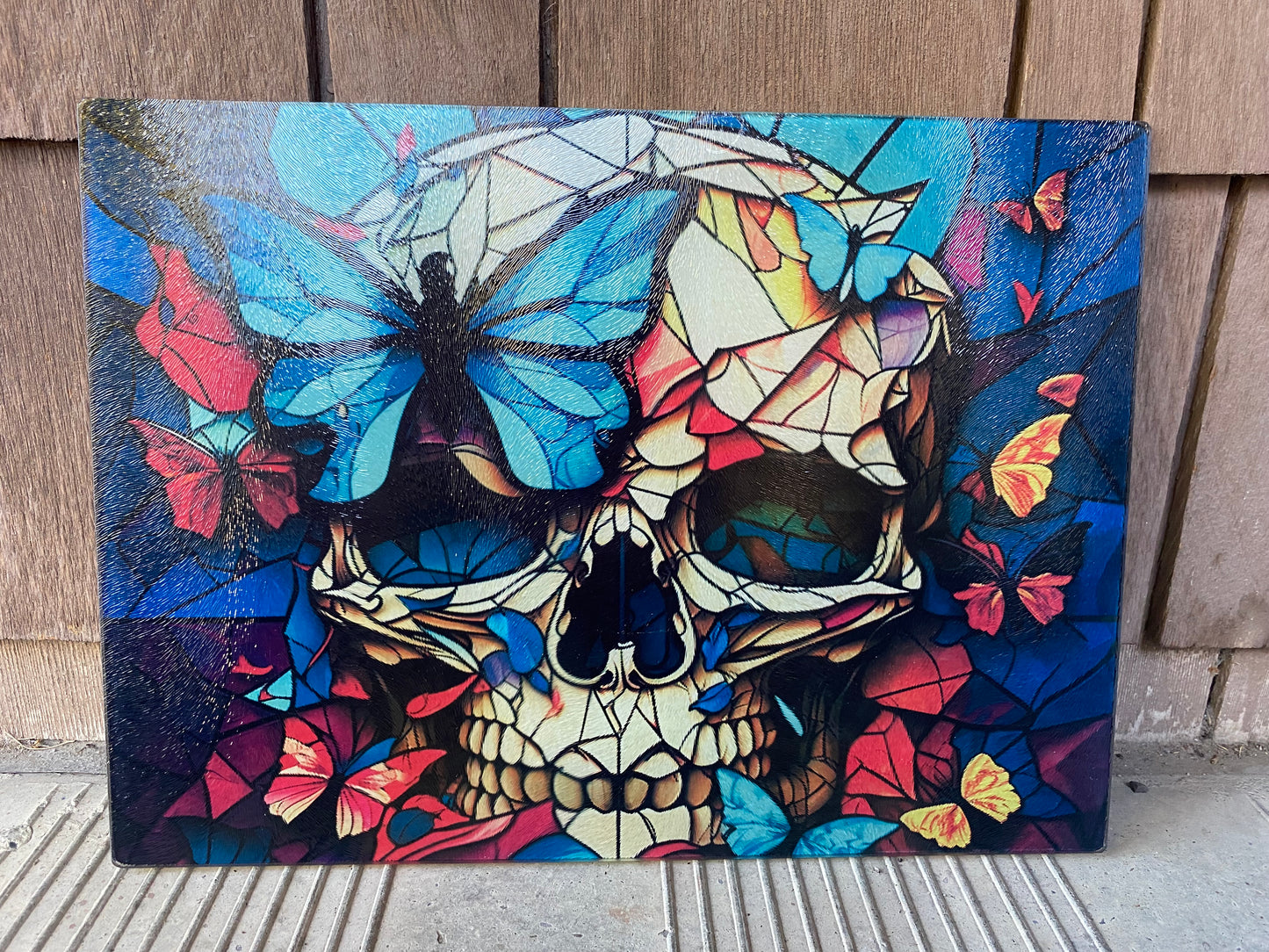 Skull and butterfly cutting board