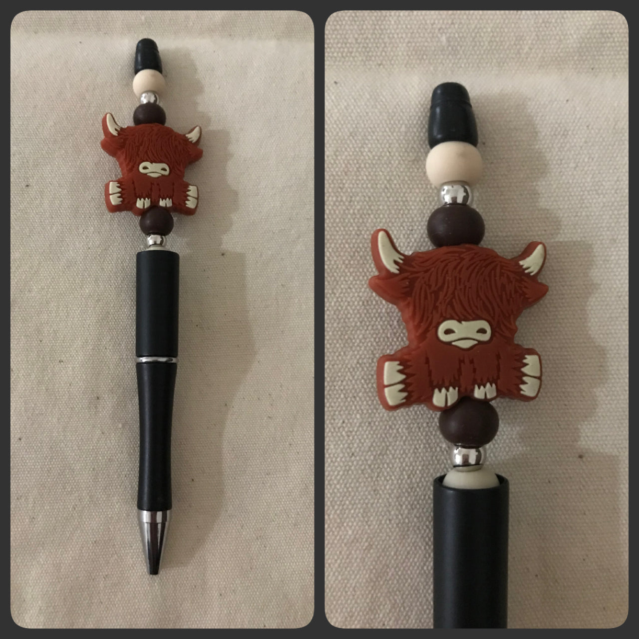 Highland cow beaded pen