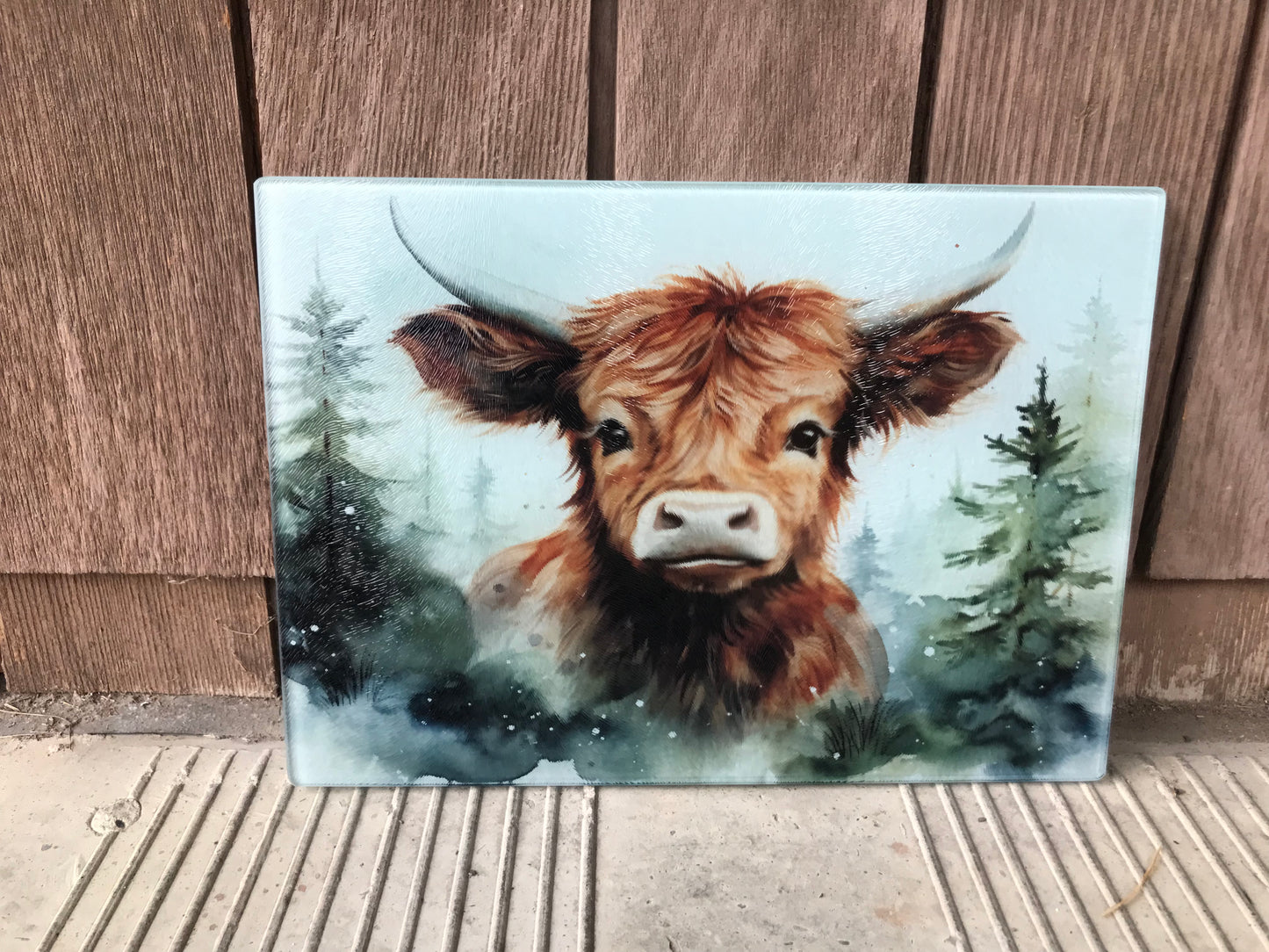 Winter cow cutting board