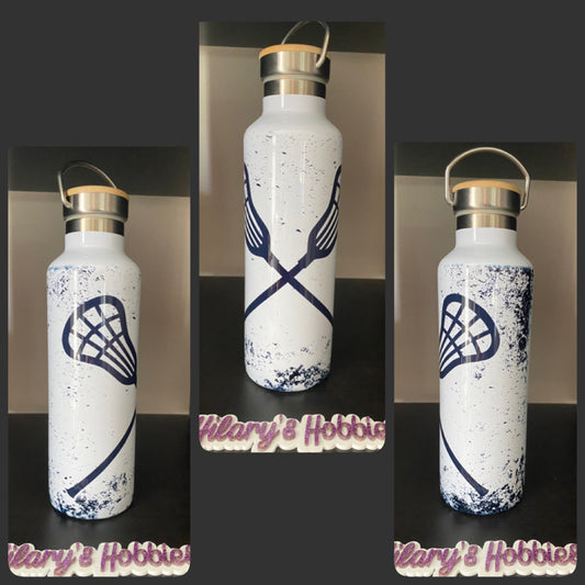 Black and white lacrosse water bottle