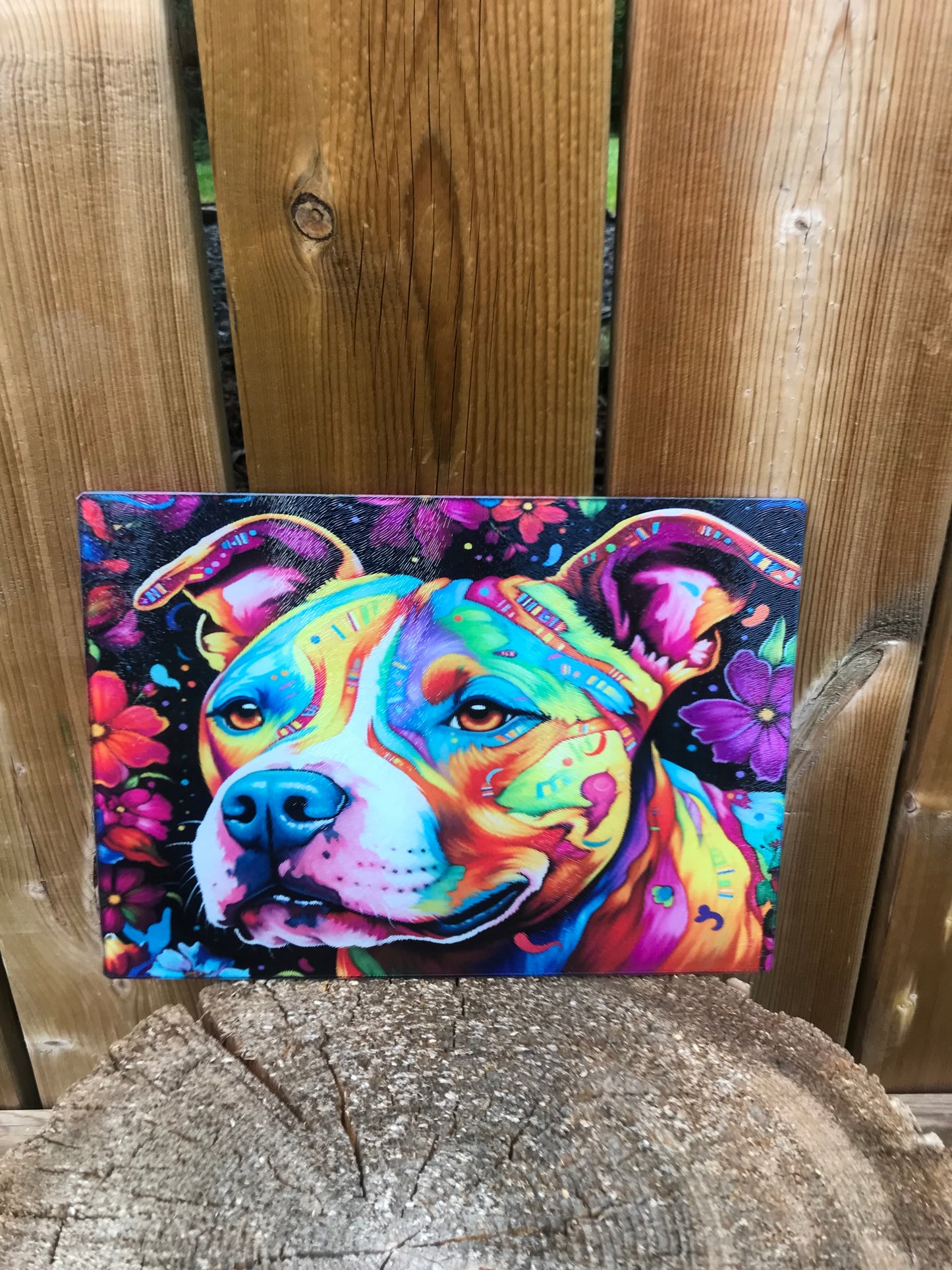 Colourful pit Bull  cutting board