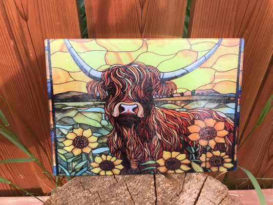 Highland cow/sunflower cutting board