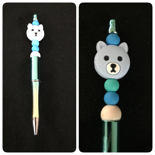 Blue bear beaded pen