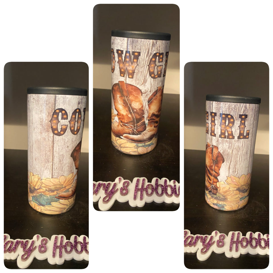 Cowgirl skinny can cooler