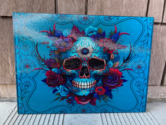 Sugar skull teal cutting board