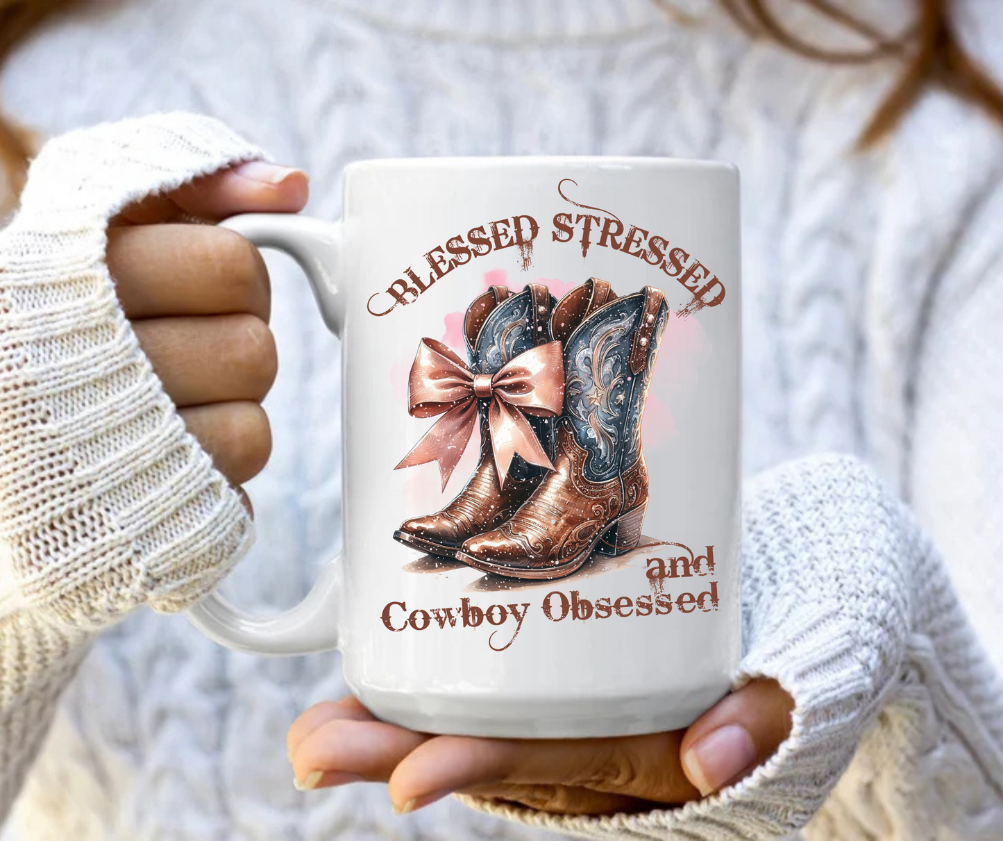 Blessed stressed and cowboy obsessed mug
