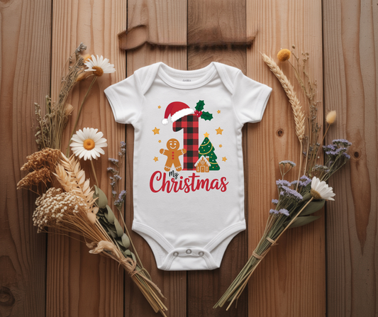 My 1st Christmas plaid onesie