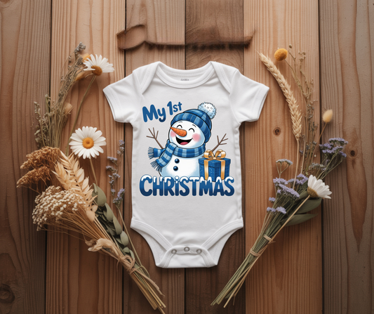 My 1st Christmas blue snowman onesie