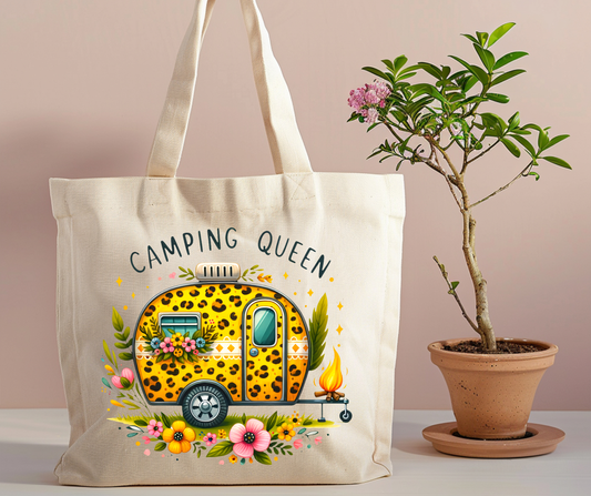 Camping Queen yellow Tote Bag