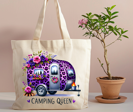 Camping Queen purple Tote Bag