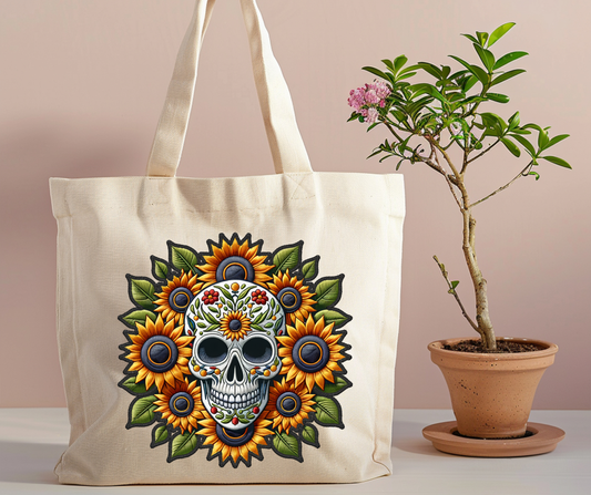 Sunflower skull Tote Bag