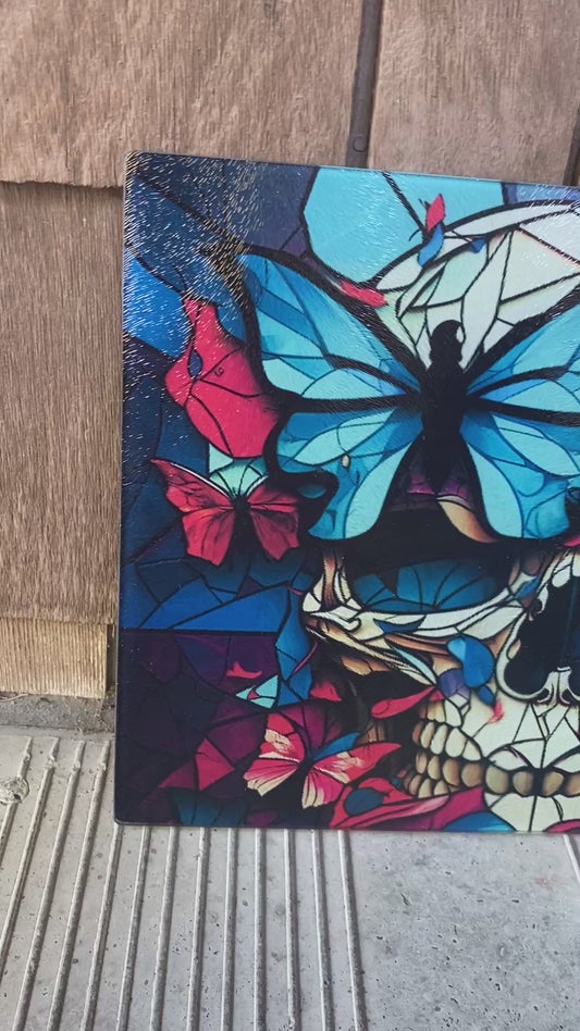 Skull and butterfly cutting board