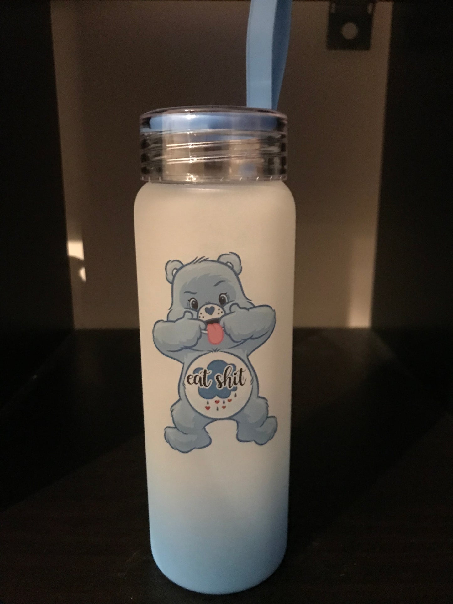 Sweary bear glass water bottle