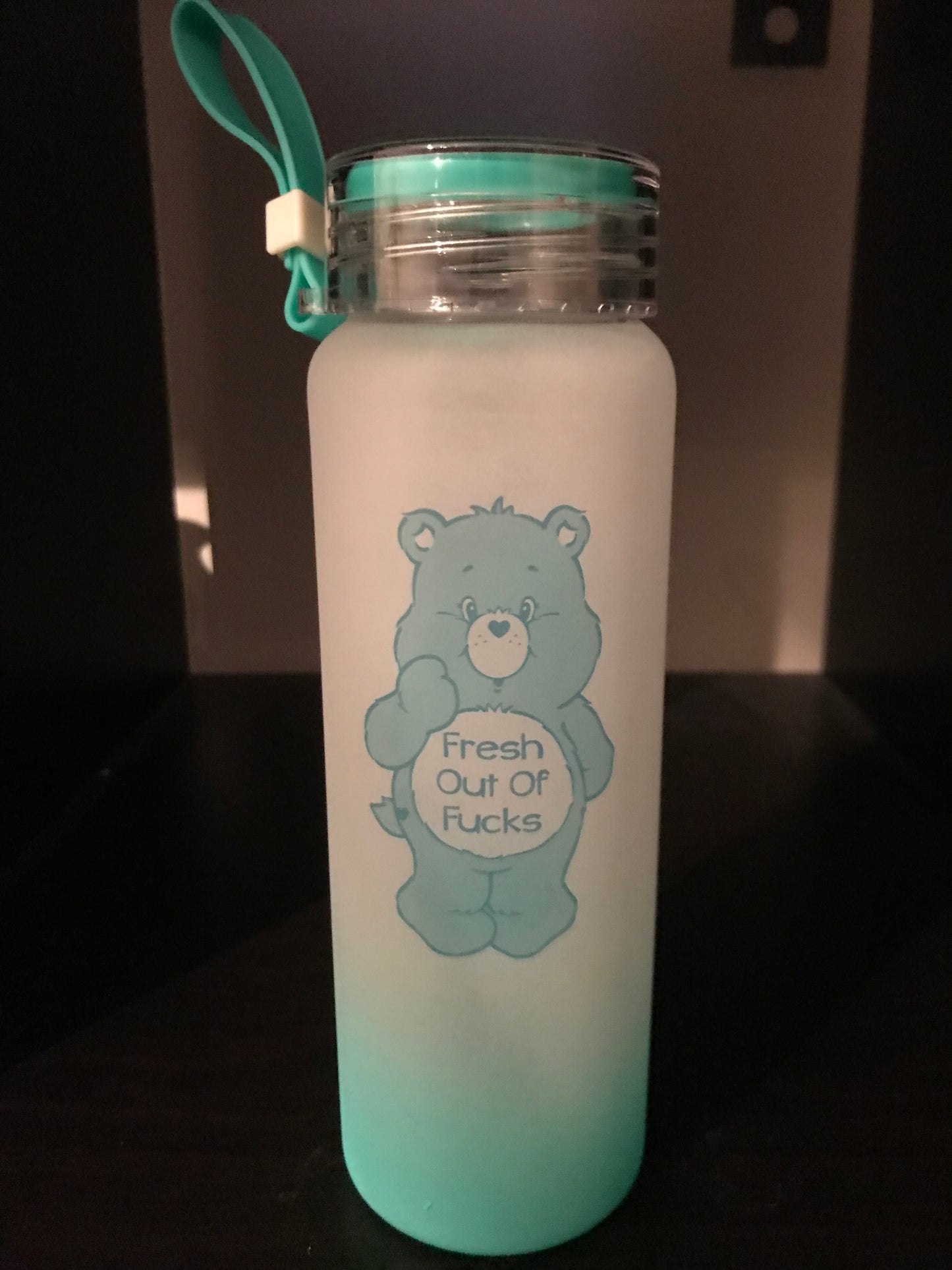 Sweary bear glass water bottle