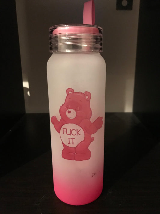 Sweary bear glass water bottle