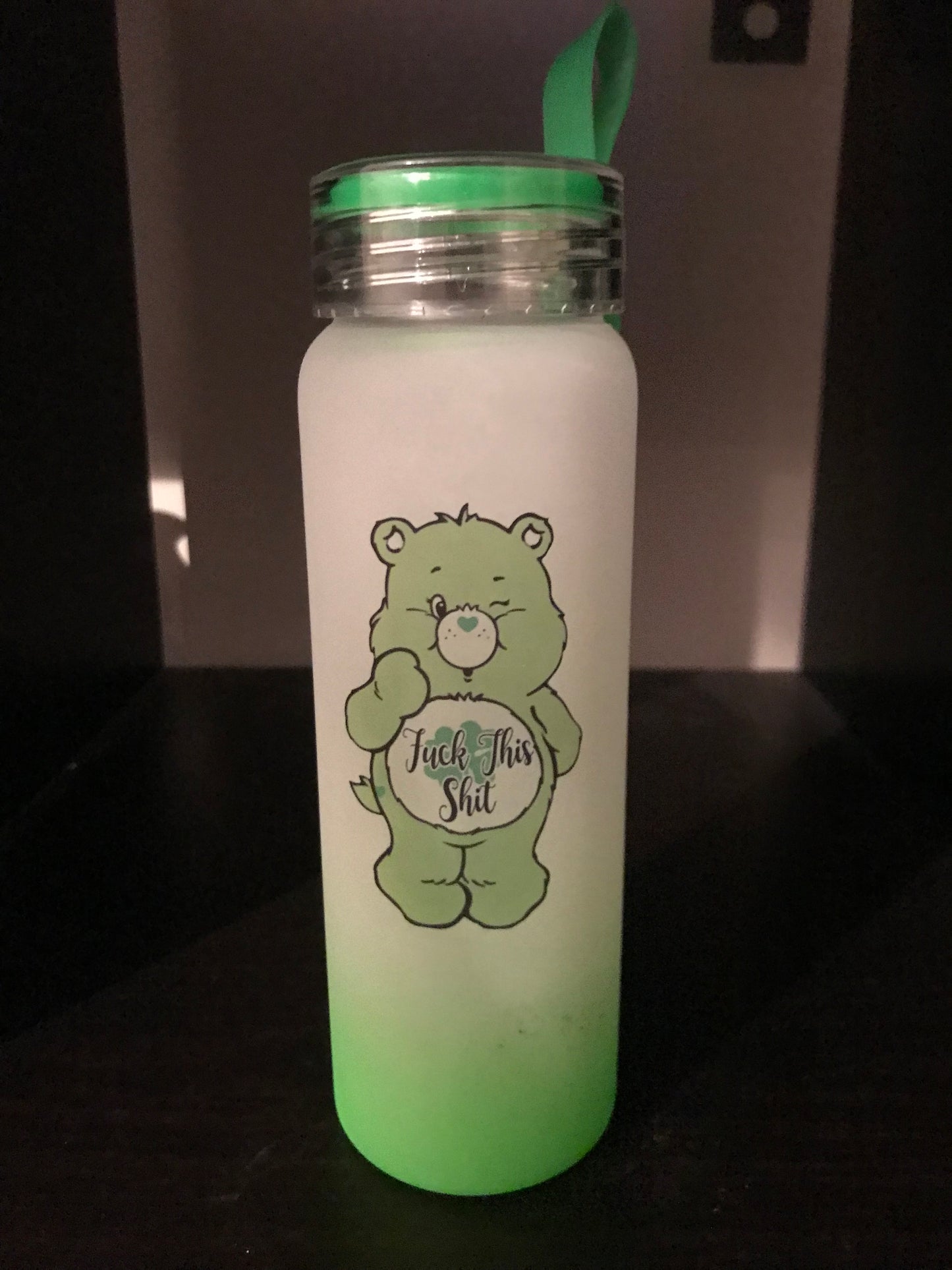 Sweary bear glass water bottle