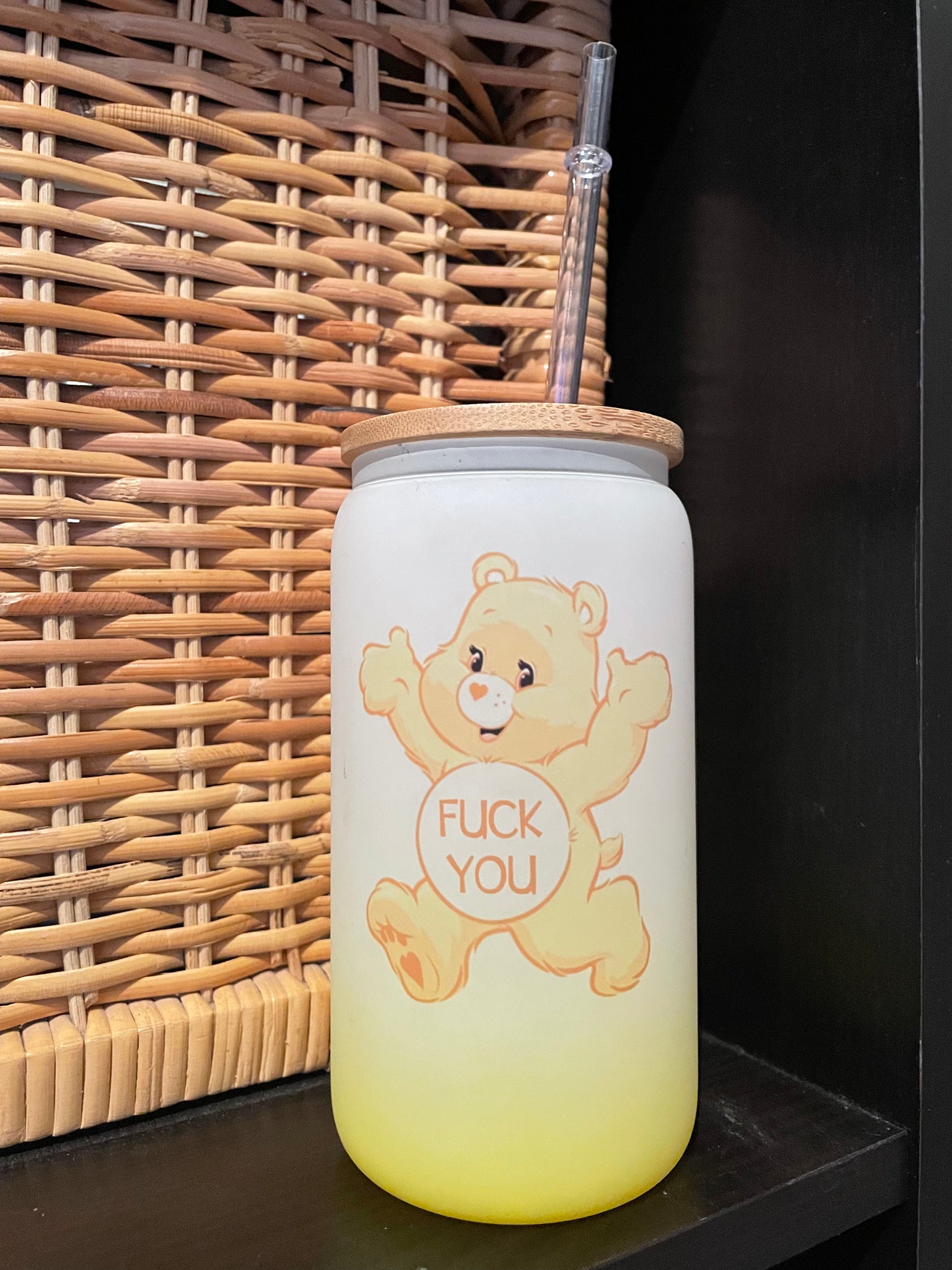 C Bear Yellow Glass Can