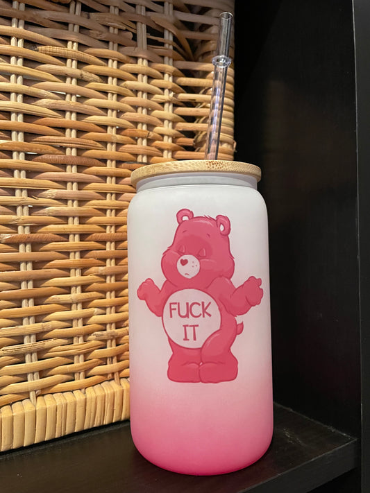 C Bear Pink Glass Can