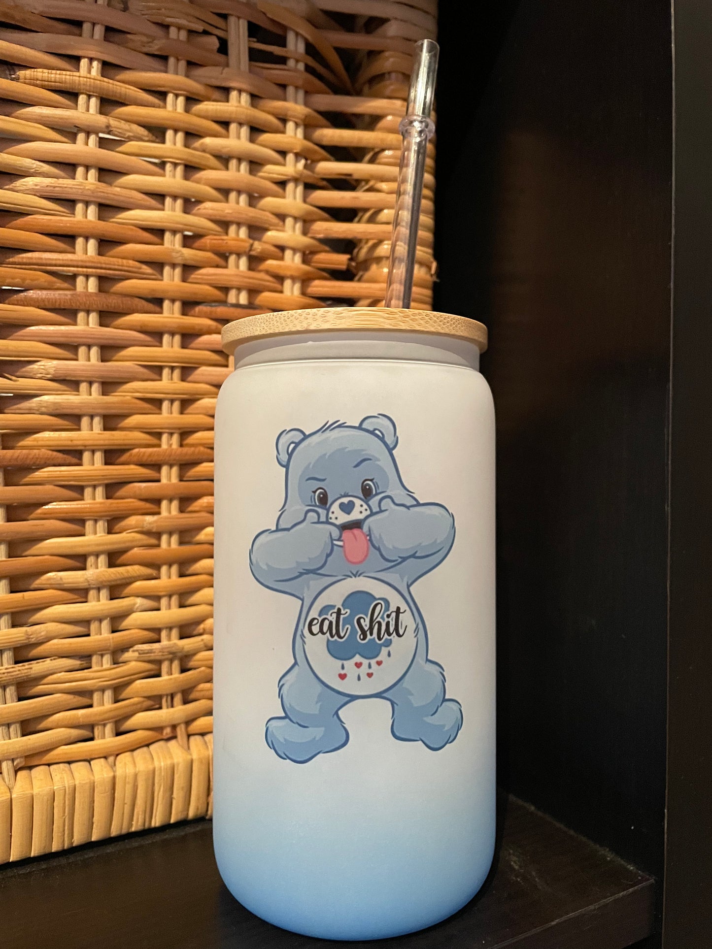 C Bear Blue Glass Can