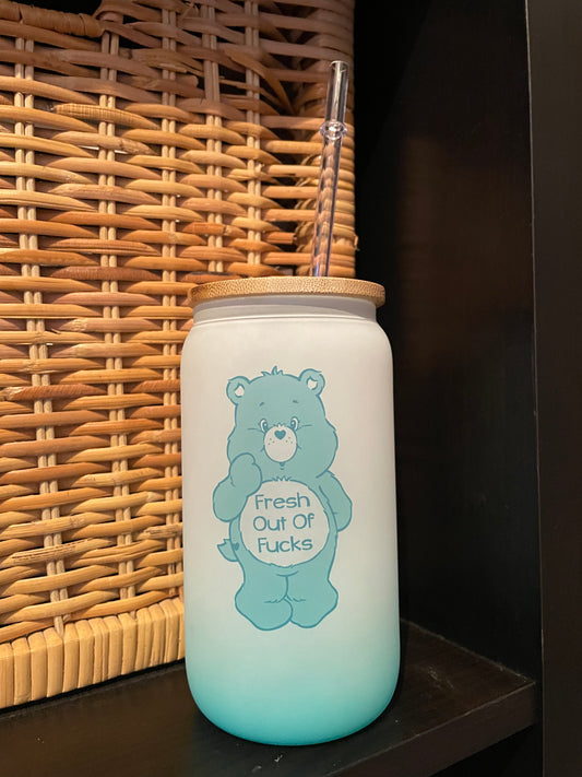 C Bear Teal Glass Can